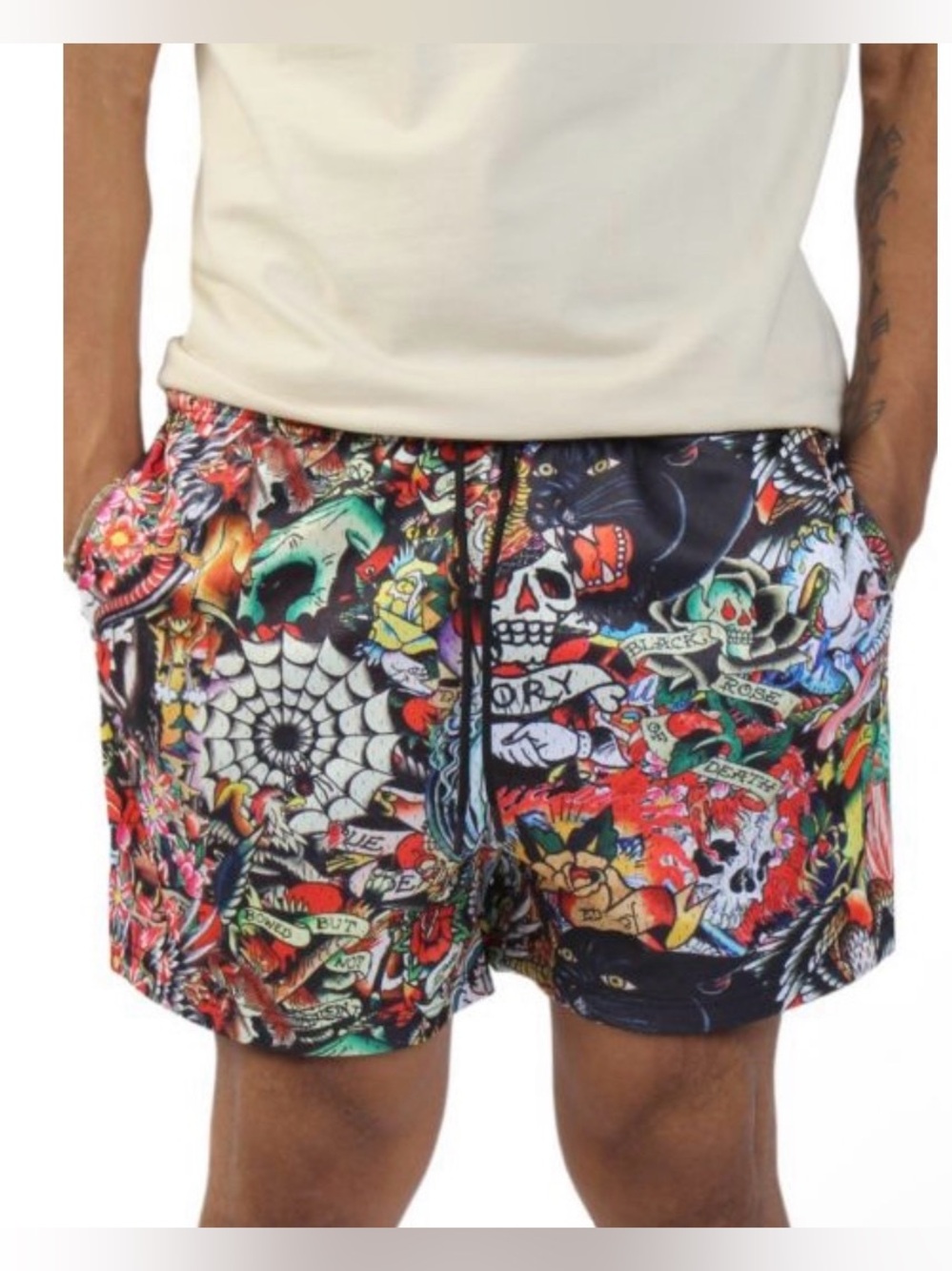 Ed Hardy Tattoo Collage Y2K Mesh Black Shorts Men’s Size Medium M New w/ Tags
